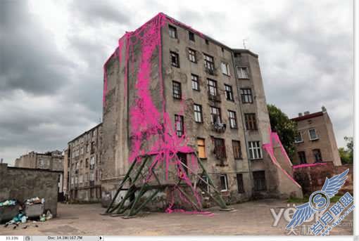 Photoshop设计制作物绿色爬墙植物建筑【图】_新客网