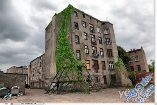 Photoshop设计制作物绿色爬墙植物建筑【图】_新客网