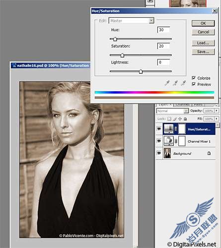 Photoshop黑色、白色和褐色三色混合制作彩色照片