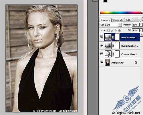 Photoshop黑色、白色和褐色三色混合制作彩色照片