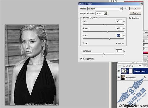 Photoshop黑色、白色和褐色三色混合制作彩色照片
