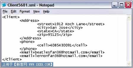 图 1. 存储在 CLIENTS 表中的示例 XML 文件