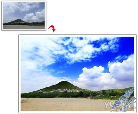 Photoshop修复灰暗的天空变清新的蓝天白云
