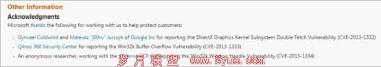 360助微软修复Windows内核漏洞获致谢