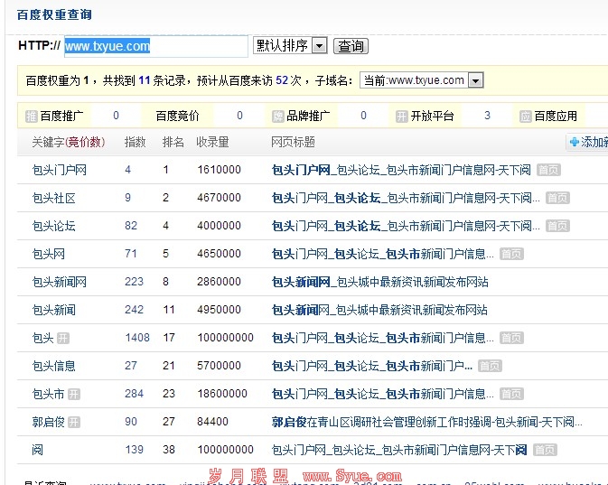 网站现有关键词排名情况