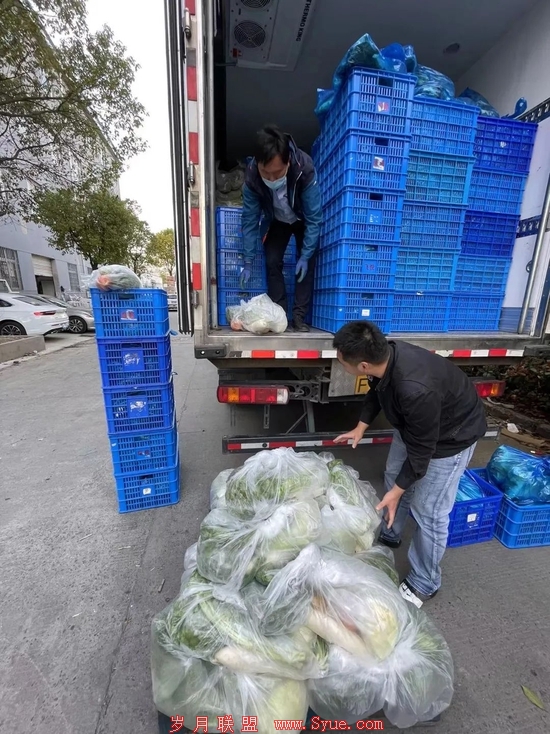 社区团购菜品卸货现场 | 图片来源:胡昊